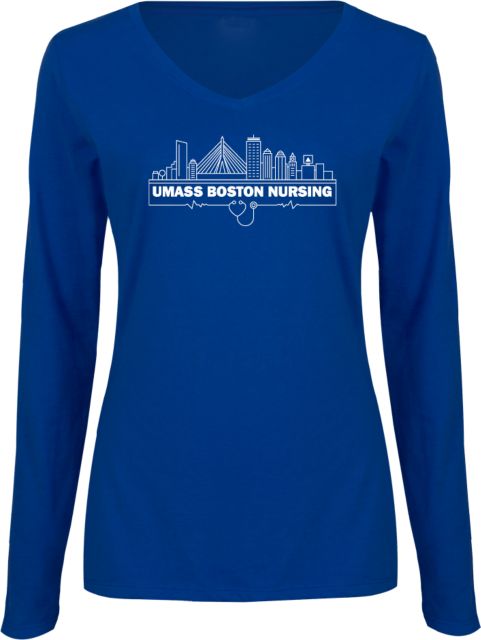 UMass Boston Ladies Long Sleeve V Neck Tee UMB Nursing - ONLINE ONLY
